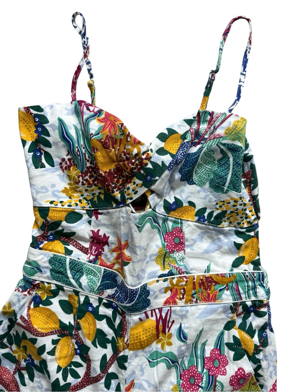 Maeve Anthropologie Botanical Lemon Print Cutout Wide Leg Jumpsuit 6 Maximalist - Picture 5 of 16